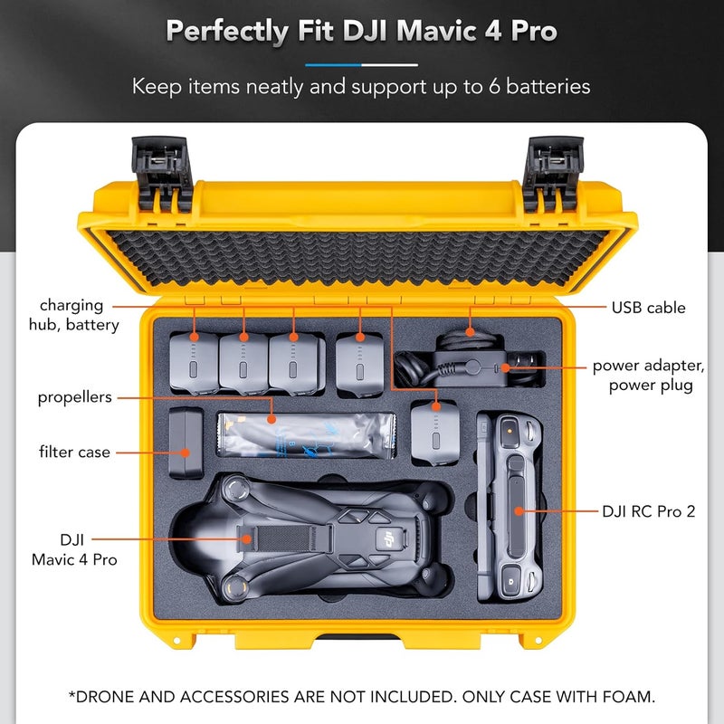 Lykus Titan M400 Waterproof Hard Case for DJI Mavic 4 Pro, DJI RC Pro 2/RC2, Fits up to 6 Batteries and Accessories in Fly More Combo/Creator Combo [CASE ONLY] - Image 2
